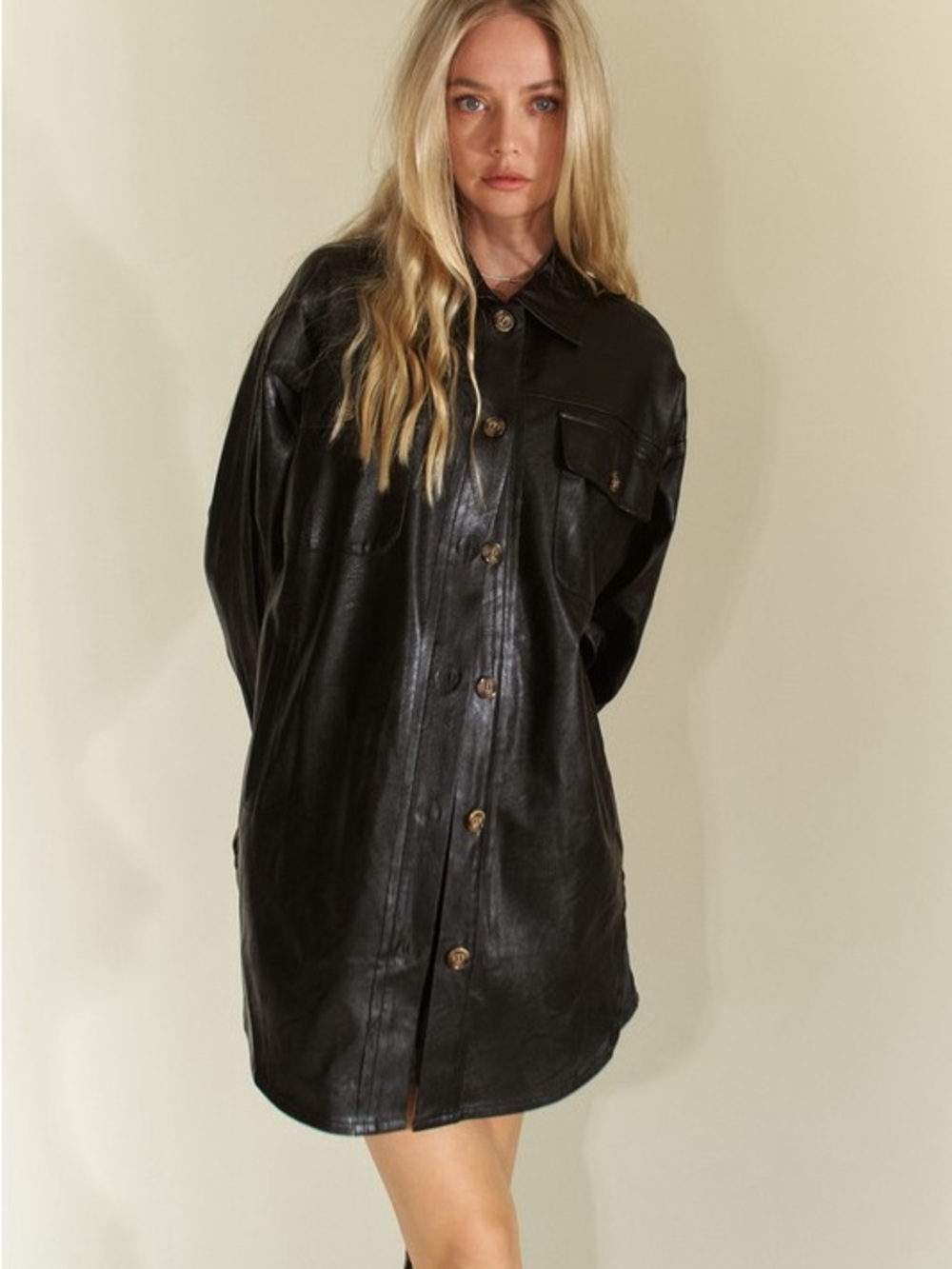 ♥️ Faux Leather Button Up Jacket with Chest Pockets